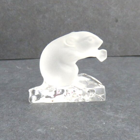 CRYSTAL CUTIES Frosted Glass Mouse on Clear Cheese Base Nachtmann Germany Vintag - Picture 1 of 10